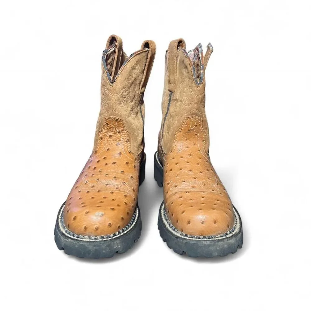 Ariat Women’s Western Work Boots Sz 6.5 Brown Ostrich Embossed Leather Lug Sole